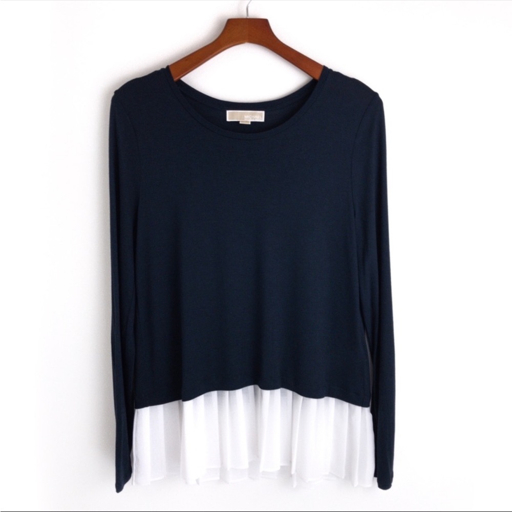 MICHAEL KORS Pleated Bottom Knit Top - Size Large